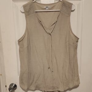 Croft & Barrow Tan Sleeveless Tie Front Blouse